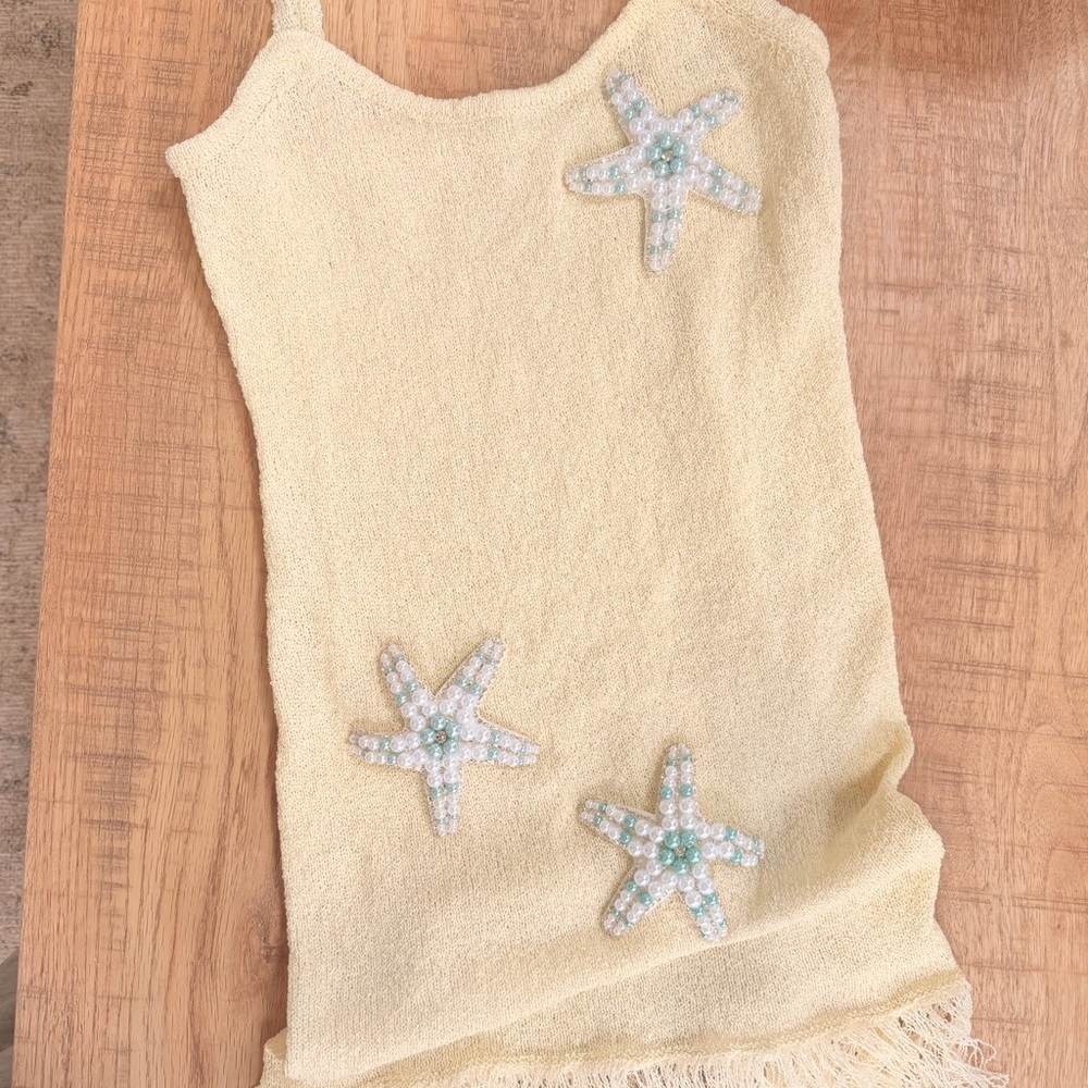 NWOT Yellow Beaded Starfish Swim Cover/ Tank Dress Size Small